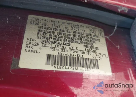2010 Nissan Versa 1.8S z USA, uszkodzony, nr VIN 3N1BC1AP3AL413829